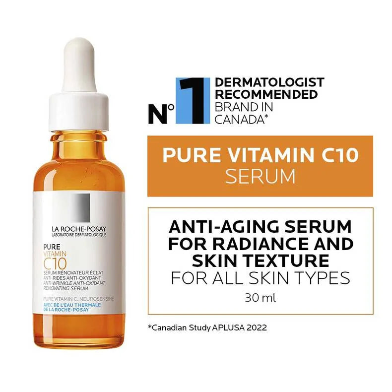 La Roche-Posay Pure Vitamin C10 Serum 30ml β Pack of 12 | Lightweight Brightening & Anti-Aging Facial Serum with Moisturizer