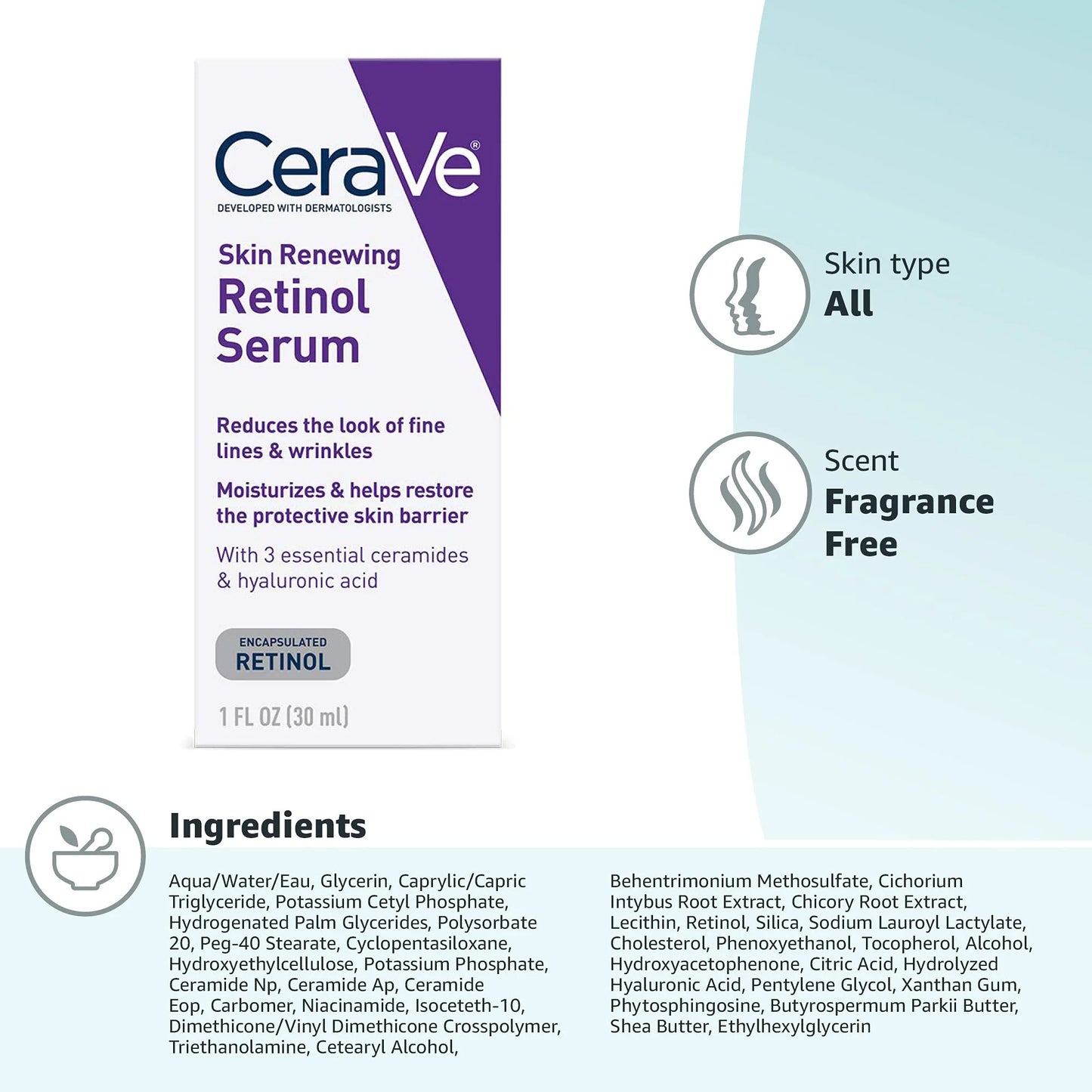 CeraVe Retinol Serum 30ml | Anti-Aging & Skin Renewing Facial Treatment