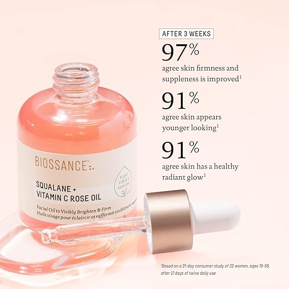 Biossance Squalane + Vitamin C Rose Oil | Hydrating & Brightening Facial Oil