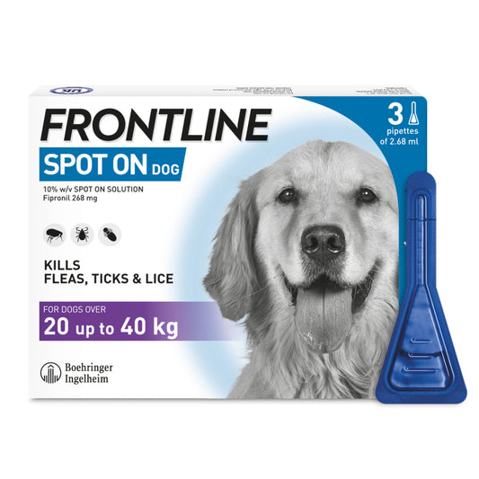 Frontline Spot-On Flea & Tick Treatment for Large Dogs (20–40kg) – 3 Pipettes | Vet-Recommended Parasite Protection
