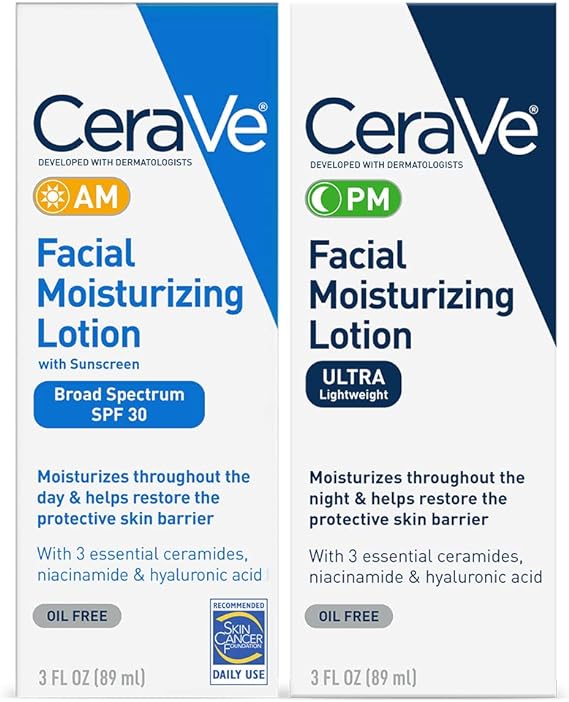 CeraVe Day & Night Face Lotion Skincare Set | AM with SPF 30 & PM Moisturizer – Fragrance Free