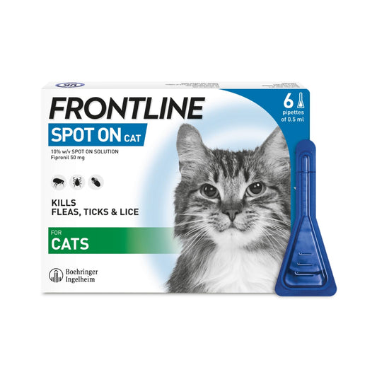 Frontline Spot-On Flea & Tick Treatment for Cats – 6 Pipettes | Vet-Recommended Parasite Protection