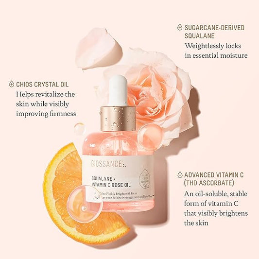 Biossance Squalane + Vitamin C Rose Oil | Hydrating & Brightening Facial Oil