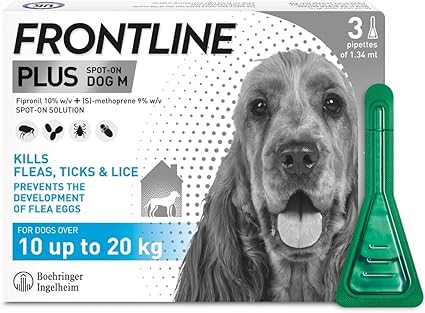 Frontline Plus Flea & Tick Treatment for Medium Dogs (10–20kg) – 6 Pipettes | Vet-Recommended Parasite Protection